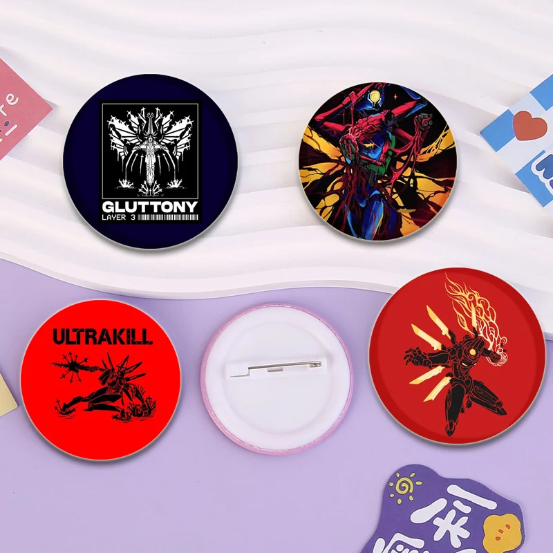 32/44/58mm Game Anime ULTRAKILL Brooches HD Print Creative Badge for Backpack Clothes Gift Accessory Round Display Handmade Pins