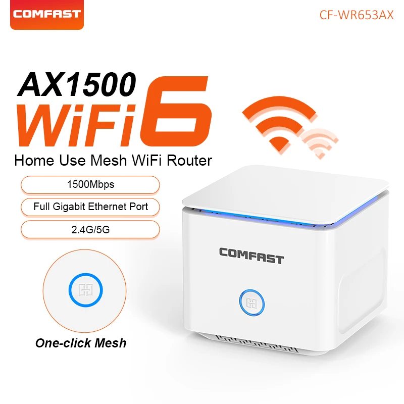 

COMFAST WiFi6 Wireless MESH Router AX1500 2.4G 5G WiFi 6 Single Extender 1500Mbps Home WiFi Router Repeater Gigabit WAN LAN Port