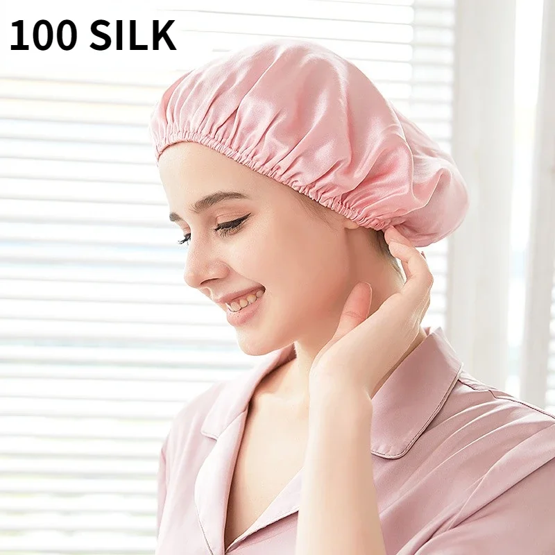 Mulberry Silk Night Cap Pure Silk Bonnet For Sleeping Women Men Hair Protect Silk Hair Wrap Elastic Pure Men Turban Headcover