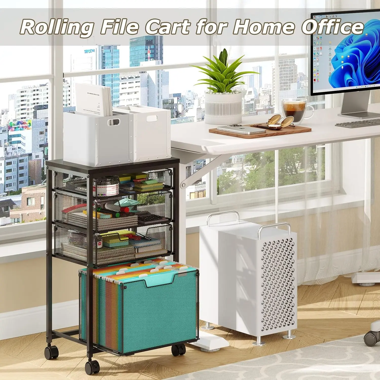 

Тележка для файлов на колесиках с 4-мя ящиками Мобильный органайзер для картотеки с колесами под столом для хранения