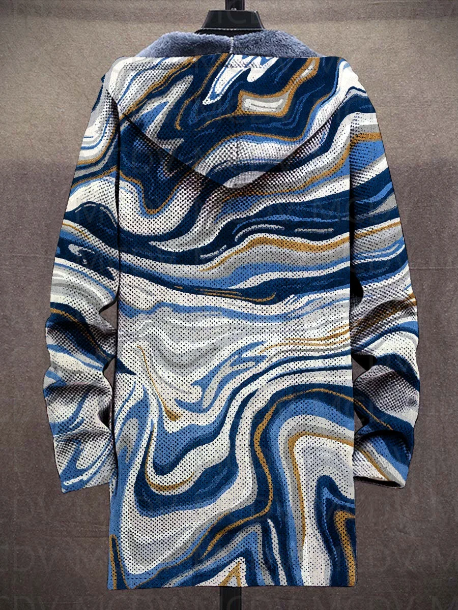 Abstract Art Print Plush Thick Long-Sleeved Sweater Cardigan Coat Warm Jacket