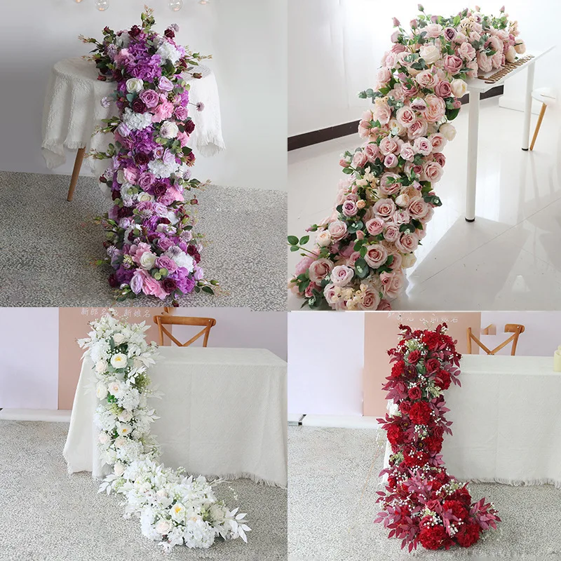 Wedding Long Table Flowers European Style Simulation Long Flower Row Trailing Floral Wedding Party Decoration Flowers 2