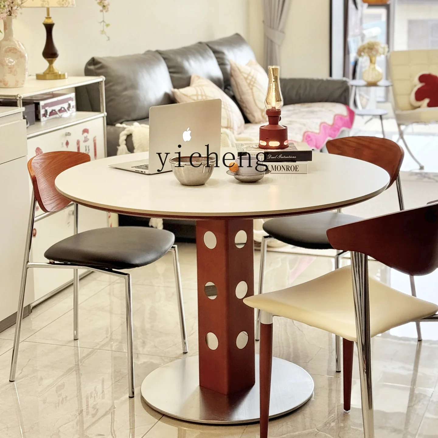 

ZYA simple solid wood household small apartment medium and ancient style round dining table and chairs