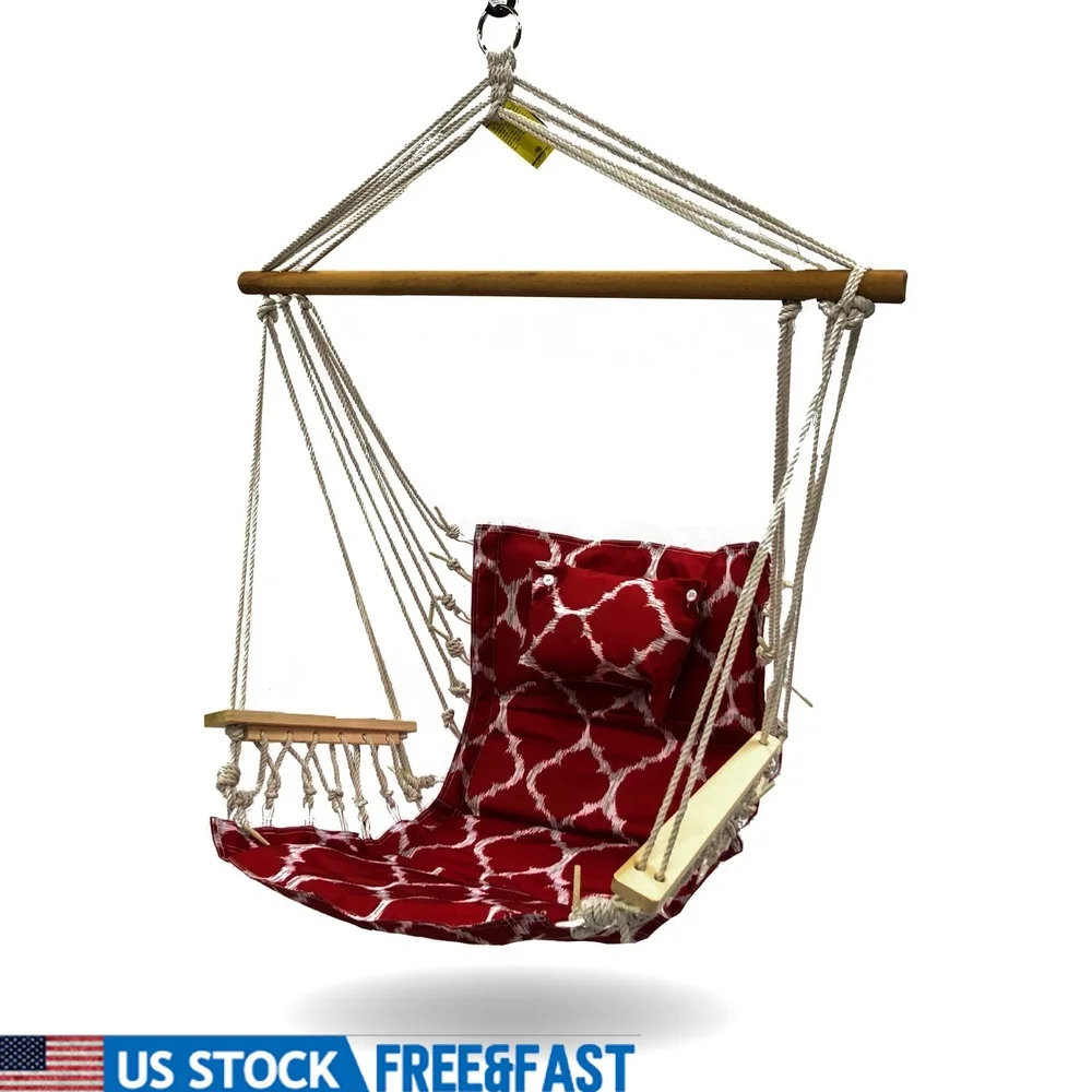 

Durable Hanging Hammock Chair with Foam Cushion Wooden Armrests Detachable Pillow Indoor Outdoor Relaxation 275 lbs Capacity