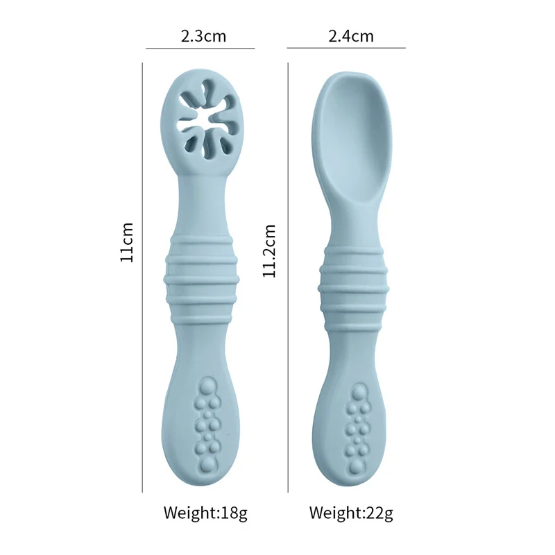 2pcs Baby Learning Spoons Set Silicone Toddler Liquid Food Spoon Fork Utensils Soft Scoop Weaning Cutlery Baby Feeding Tableware