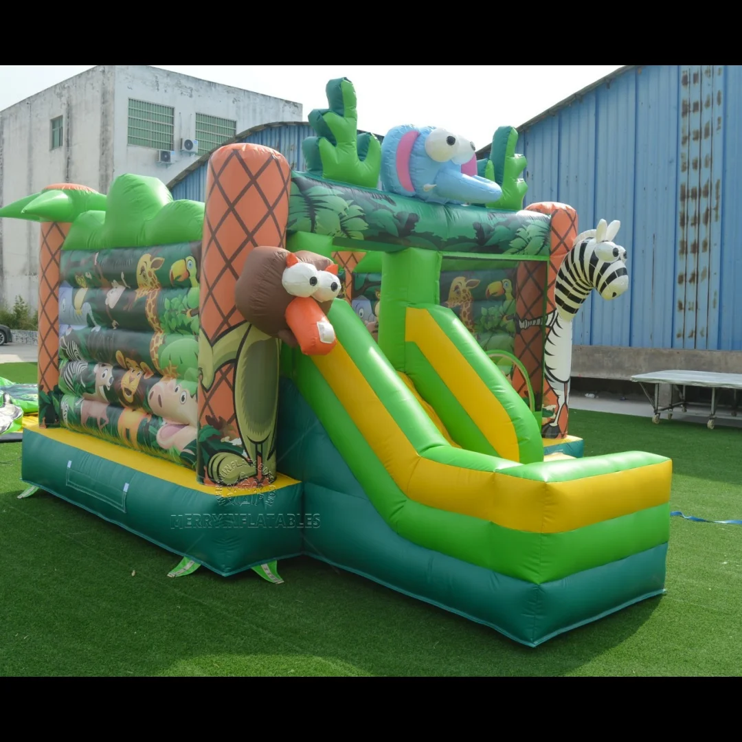 Picture 4: Safari Animal Inflatable Slide Combo Jungle Theme Jumping Castle Combo château gonflable Springkastelen