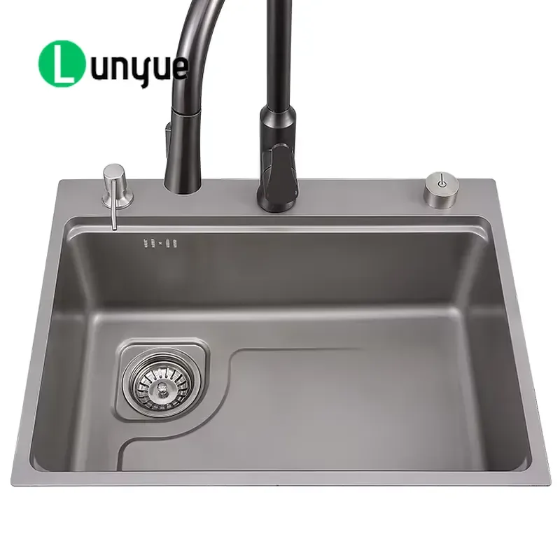 Modern Handmade Stainless Steel Nano Waterfall Faucet Smart Single Slot Rectangular Countertop Kitchen Sink