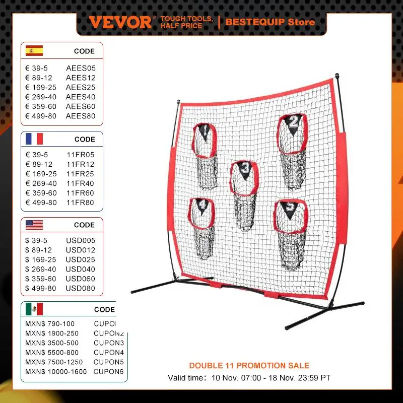 

VEVOR 7 x 7 ft Football Trainer Throwing Net Training Throwing Target Practice Net with 5 Target Pockets Knotless Net Bow Frame