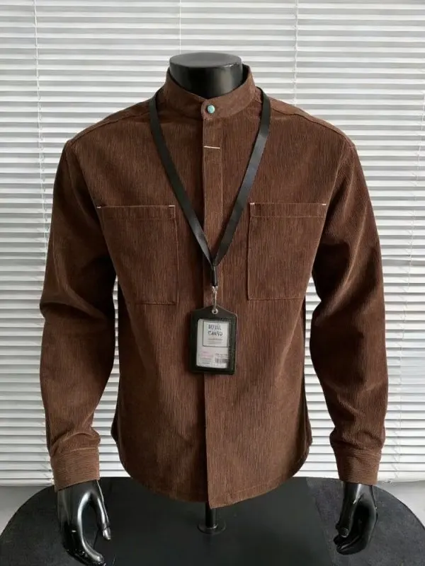 

TANGZ Studio Men's Vintage Long Sve Casual irt Collar Stand up Spring een Turquoise Buttoned Outerwear Spring