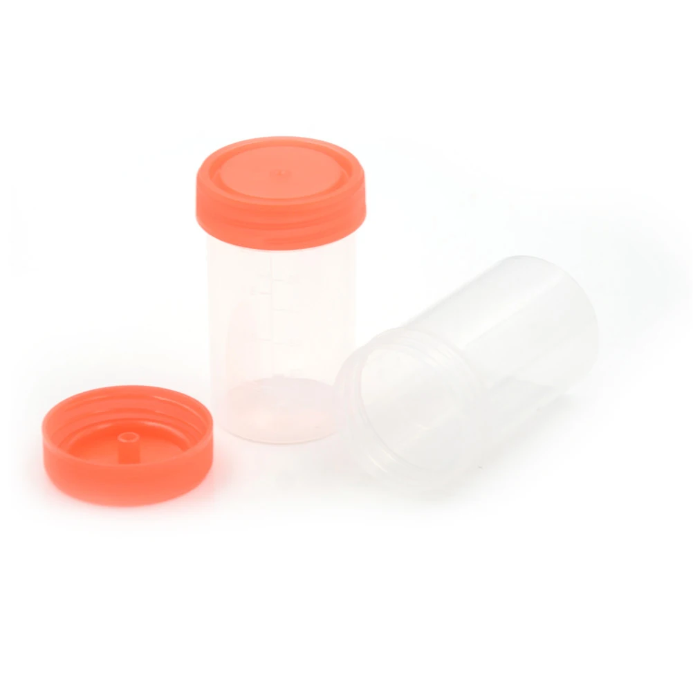 10pcs 60ml/40ml Urine Container Specimen Cup Sample Bottle Molded Graduation Ml And Oz PP EO Sterile Red Cap Pack