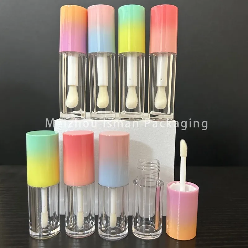 50pcs Luxury 5ml 7ml Gradient Lip Gloss Bottles Wholesale Empty Plastic Pink Blue Green Big Applicator Lip Gloss Tubes