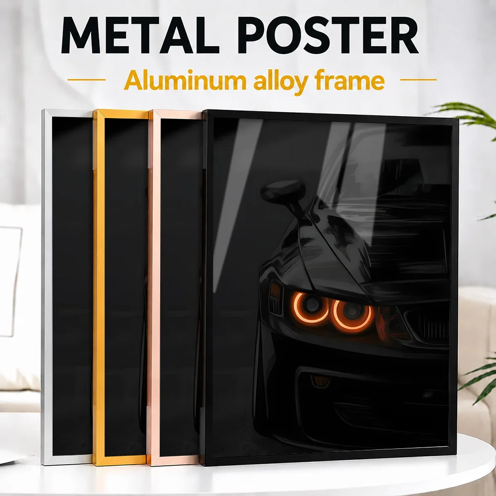 Black Car Sport Metal Poster With Aluminum Alloy Frame Personalized Photo Technical Blueprint Style Wall Art For Collector Room