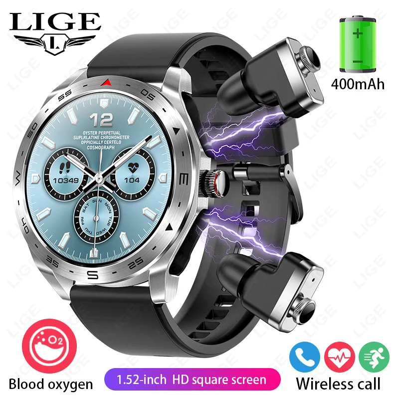 Smart Watch 2 in 1 With Earbuds Health Detection High Fidelity Sound Earphones Alert Reminders Bluetooth Calling 400mAh Battery