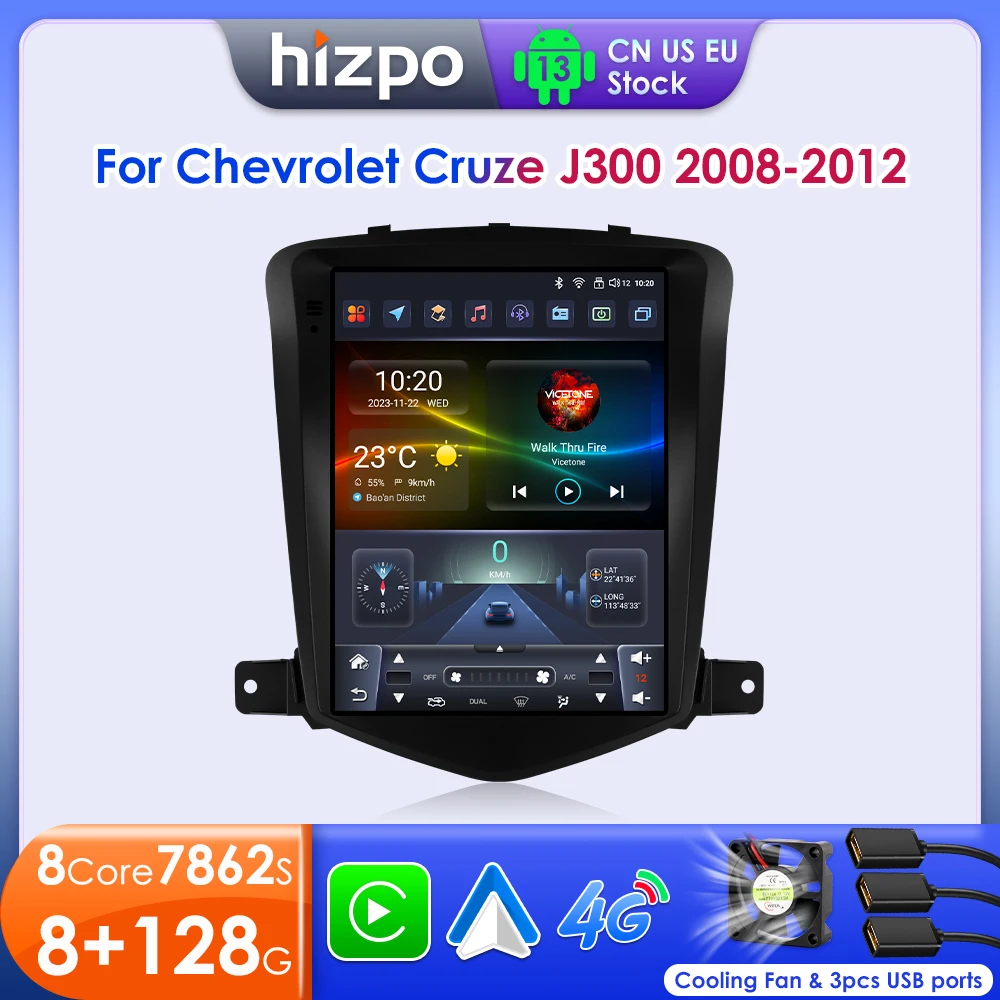 

Автомагнитола Hizpo 9,7 дюйма для Chevrolet Cruze J300 2008 - 2012 мультимедийный плеер 2 din GPS стерео головное устройство 4G Android 13 BT