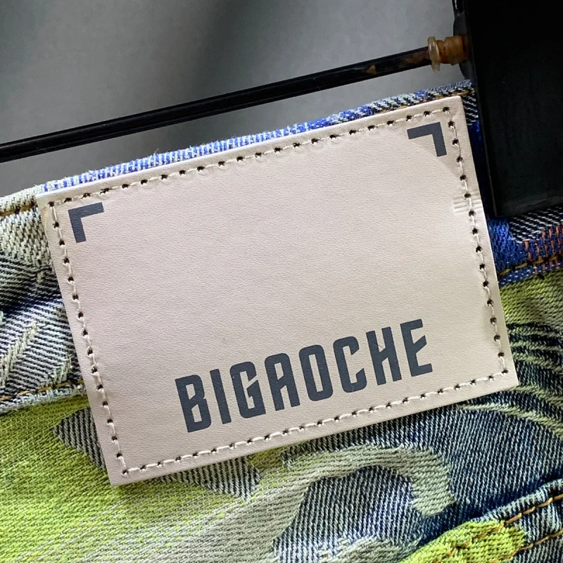 2025 Summer New Trendy Brand Multi Color Jacquard Printed Design Five Part Pants for Men, Loose Straight Denim Shorts