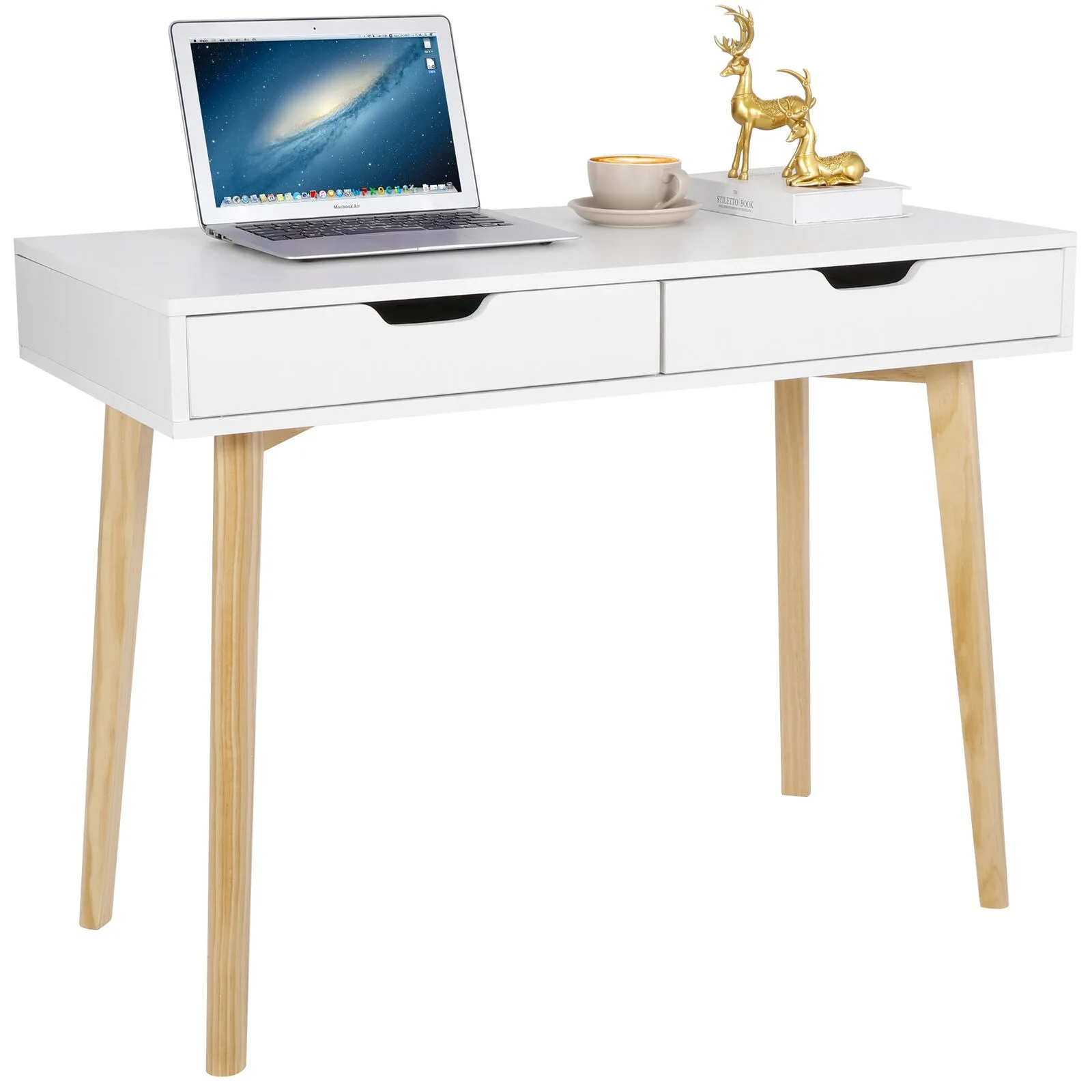 

US 39" Small Computer Desk Writing Table Home Office Desk Vanity Desk w/ 2 Drawers