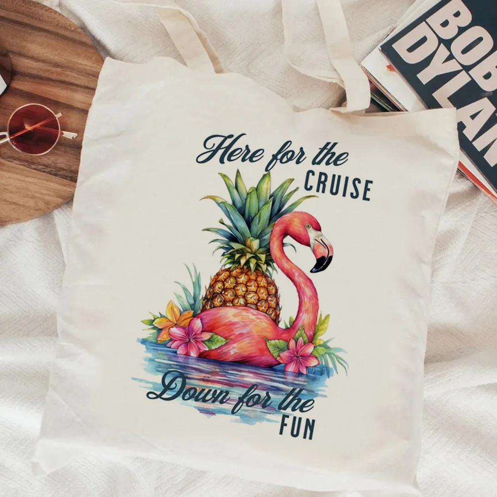 Flamingo shopping bag canvas handbag grocery reusable bolsa recycle bag bag reciclaje fabric woven net grab