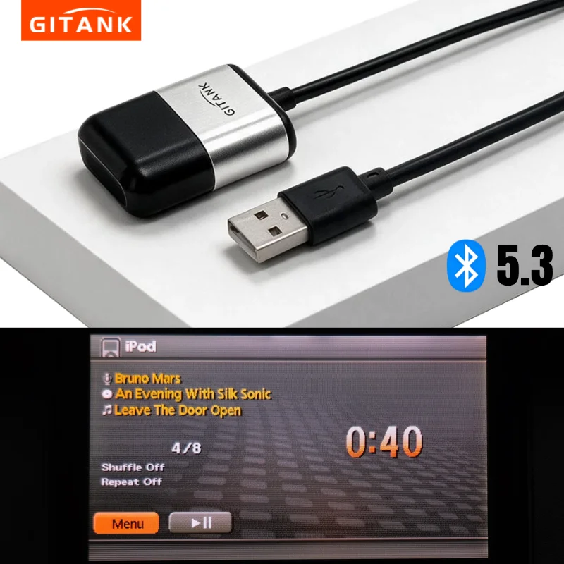 GITANK Bluetooth 5.3 Car Adapter, Compatible with 2009–2020 Infiniti Models (USB iPod Music Port)