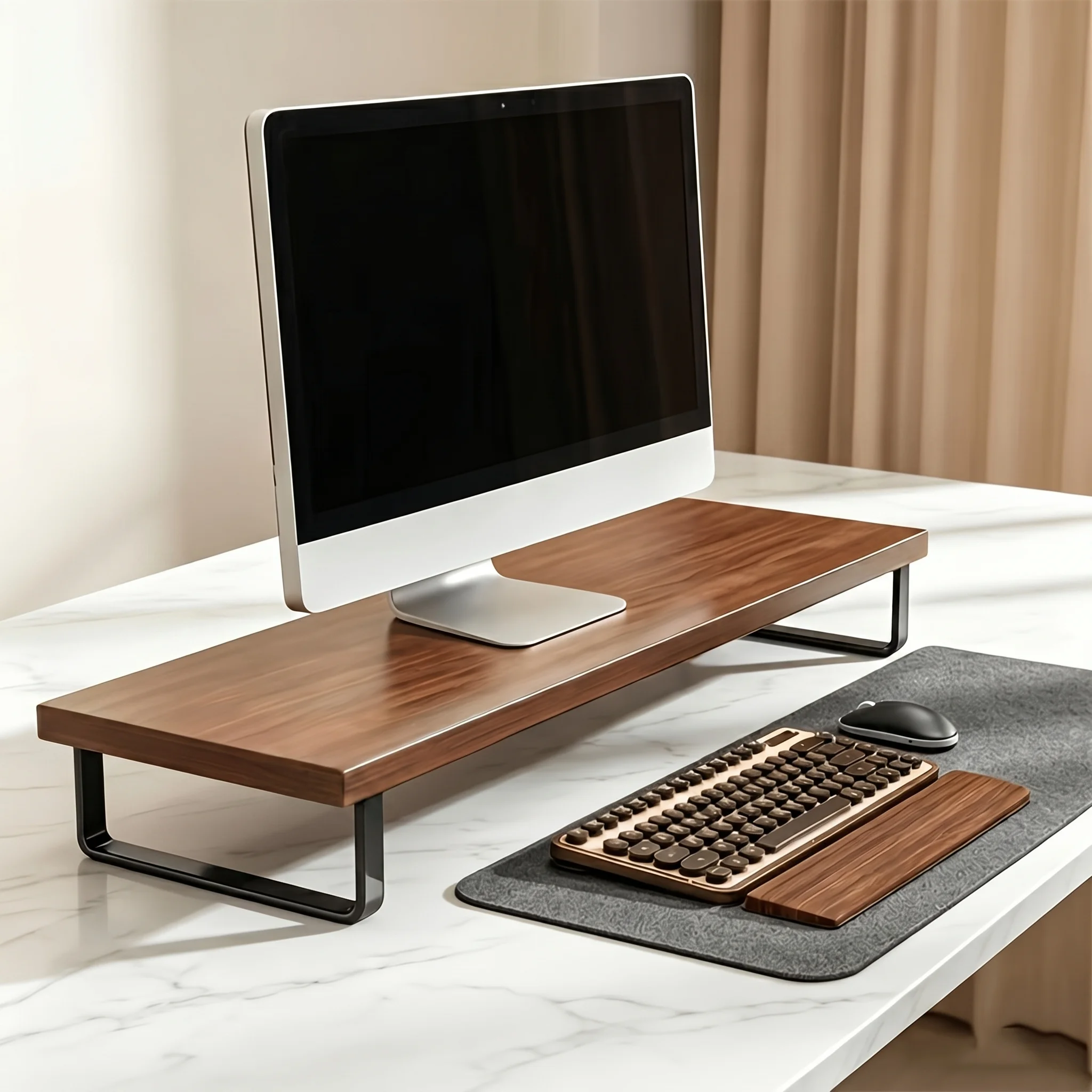 Computer Monitor Stand Wooden Desktop Organizer Multi-Functional Display Elevated for Home Office Desk Sturdy Laptop Storag Rack