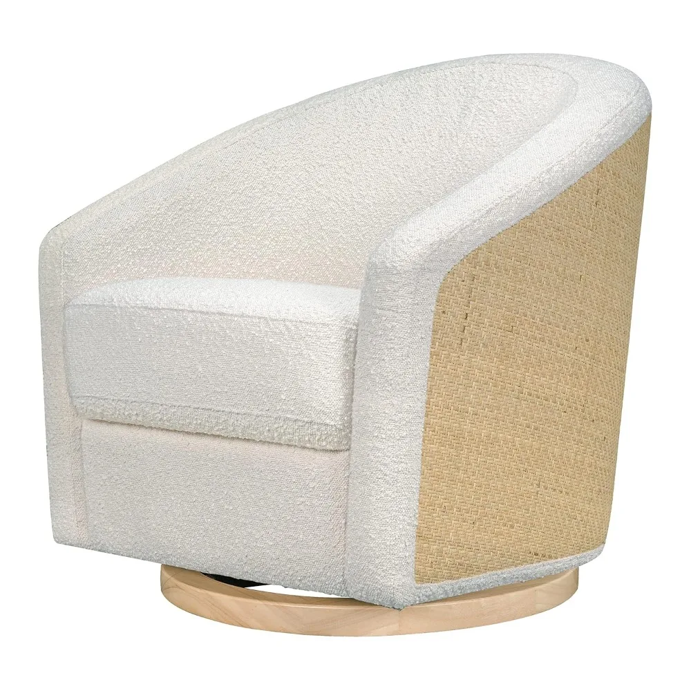 Ivory Boucle and Cane Back with Light Wood Base, Greenguard Gold and CertiPUR-US Certified