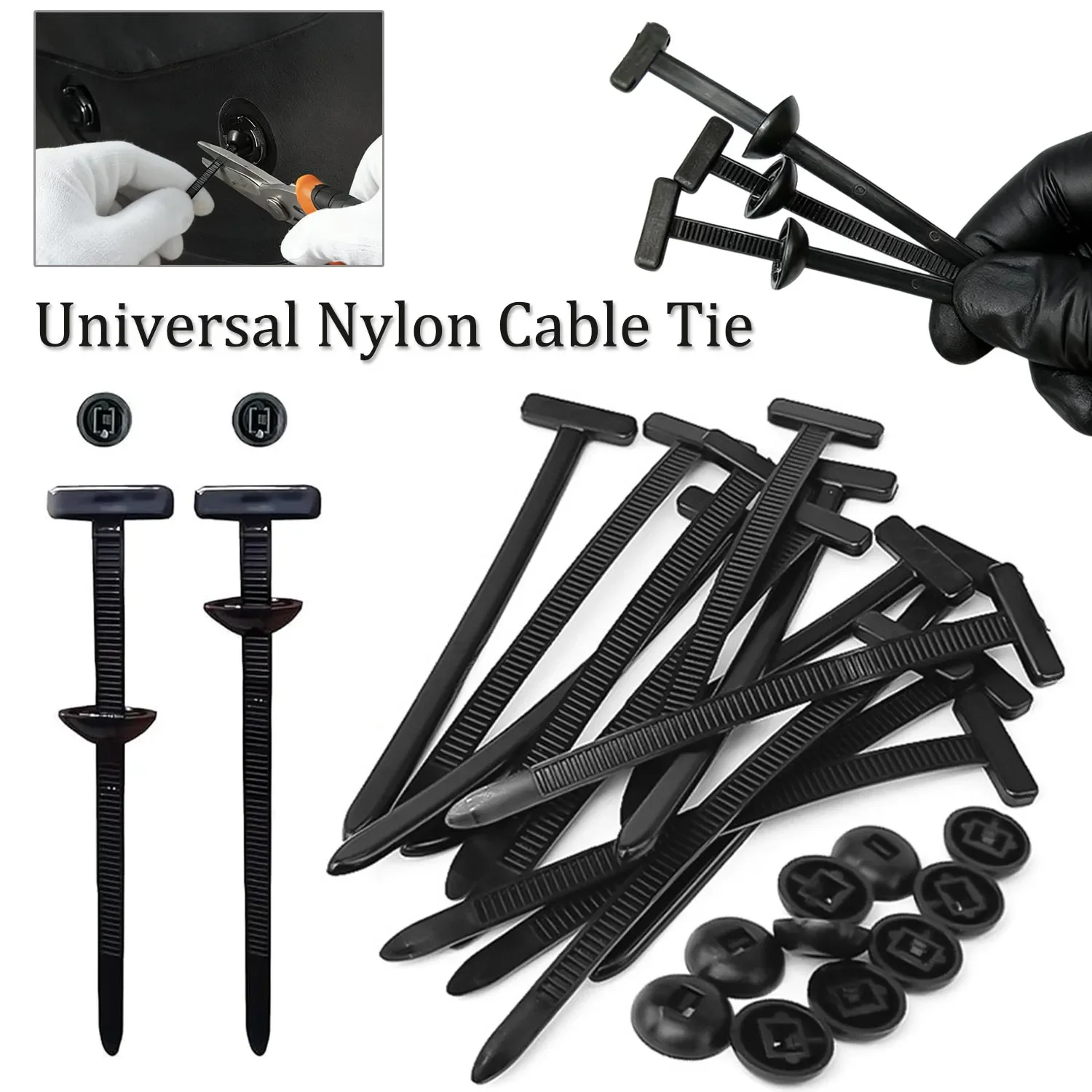 50-500pcs Nylon Universal Cable Tie Buckl Heavy Duty Self-Locking Zip Ties Holder with Pin Fasteners Car Body UV Resistant Ties