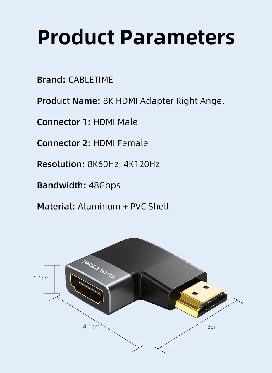 CABLETIME 8K HDMI Adapter Stecker auf Buchse Konverter Adapter UHD2.1 Unterstützung 8K HDMI 2.1 4K 120Hz 48Gbps für HDTV Laptop PS5 – Detail 18