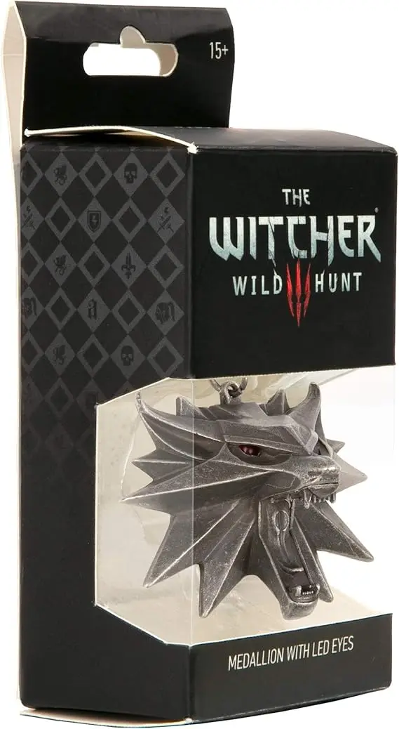 Game The Witcher Wild Hunter Medallion Necklace with LED Eyes Light Up Figure PVC Collection Model Toys