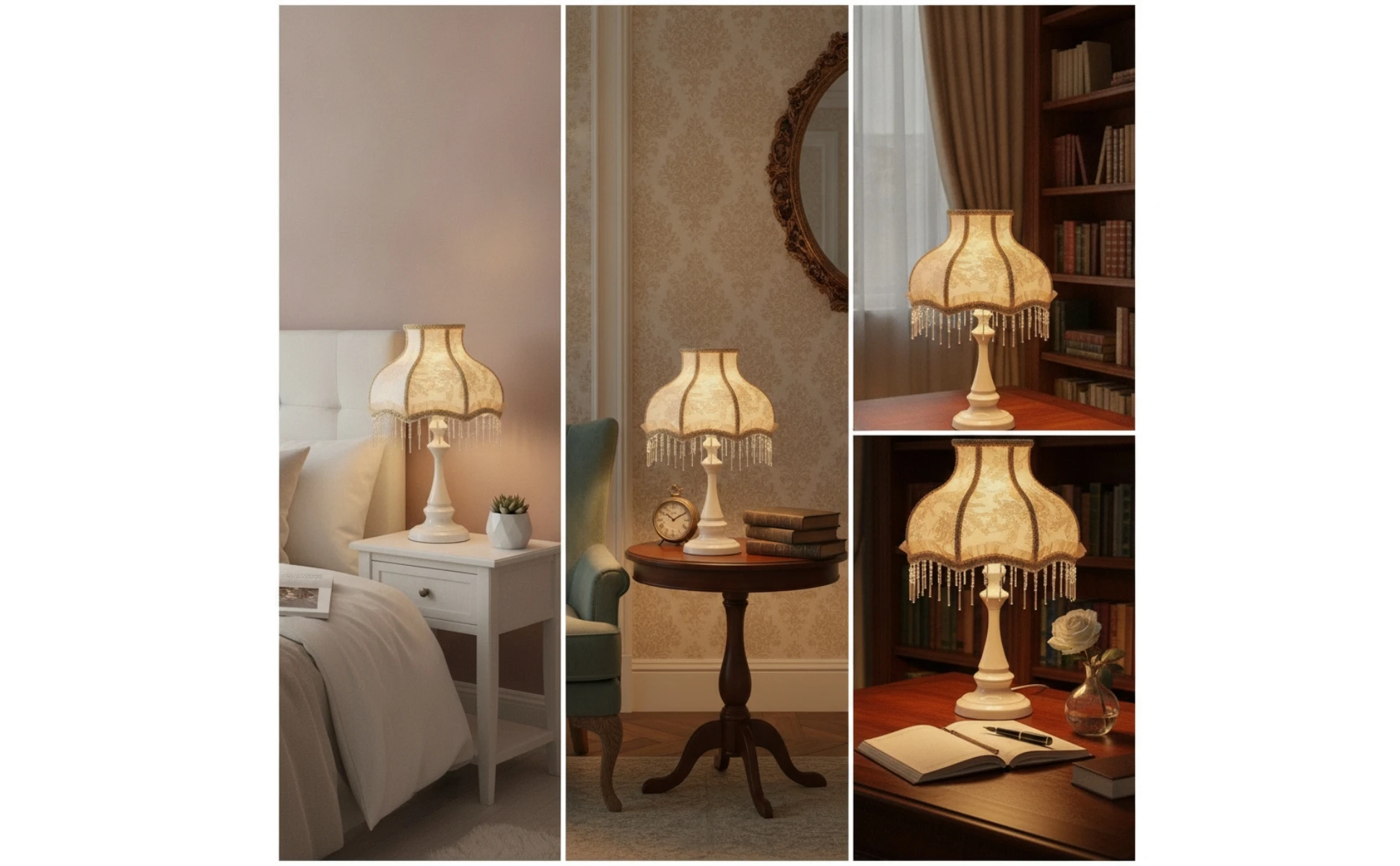 Fringe Table Lamp Ornate Table Lamp with Textile Shade Corded Elegant for Girls, Bedroom, Reading Corner