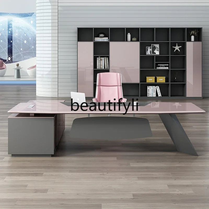 smt45 New Fashionable Simple Office Desk for Female Executives, Managers, and Supervisors, Combined Lacquer Boss Desk