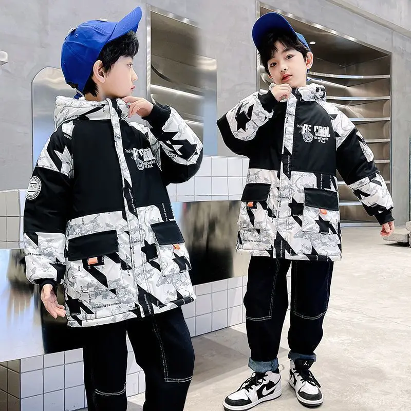 Boys Winter Jacket Children Camouflage Hooded Outwear Kids Thicken Warm Plus Velvet Coat for Boys 4 6 8 10 12 14 Years