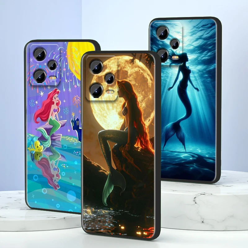 

Mermaid Princess Cartoon Disney For Xiaomi Redmi Note 13 12R 12 12S Turbo 11 11T 11S 10 10S Pro Plus 5G Black TPU Phone Case
