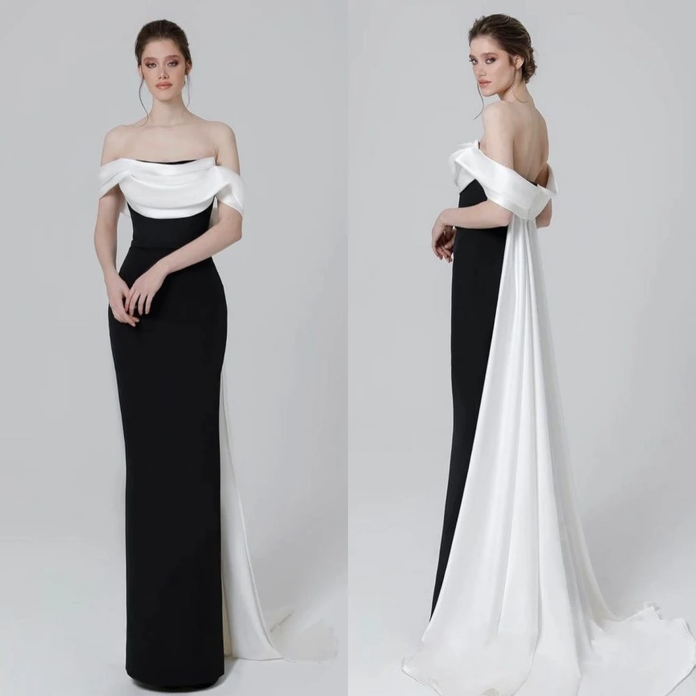 

Sparkle Exquisite High Quality Jersey Draped Pleat Wedding Party A-line Off-the-shoulder Bespoke Occasion Gown Long Dresses