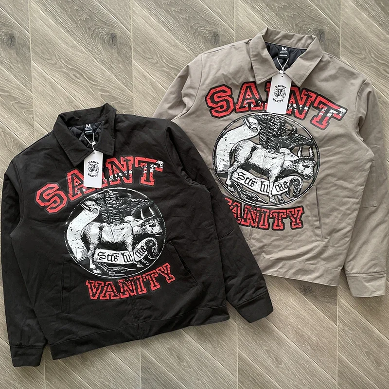 SAINT VANITY Abrigo chaqueta con solapa estampada americana de moda