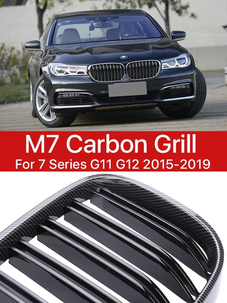 

New! Car Front Bumper Kidney Inside Racing Grille Carbon Fiber M Style Grill Cover For BMW 7 Series G11 G12 2015-2019 Accessorie