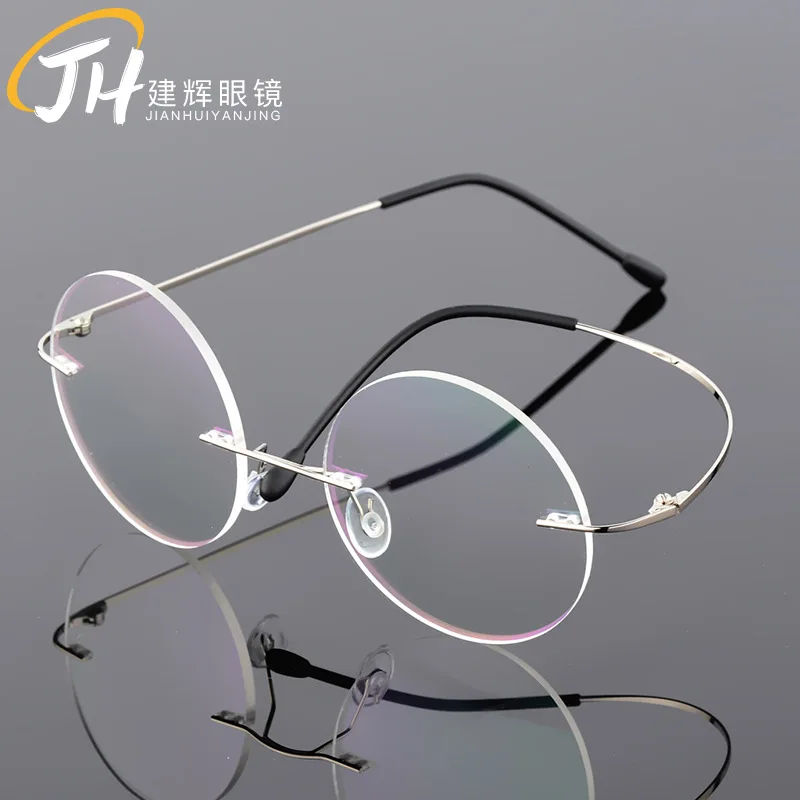 Classic Women Titanium Round Rimless Myopia Glasses Prescription Glasses Silver Optical Frame Myopia Eyewear  -0.50 -1.25 -6.00