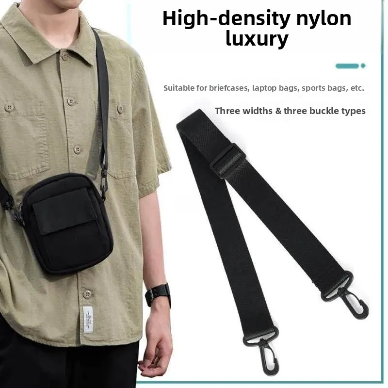 Black Nylon Wide Shoulder Strap for Men's Crossbody Bag Fixed Buckle Double Strap for Women's Backpack Accessories