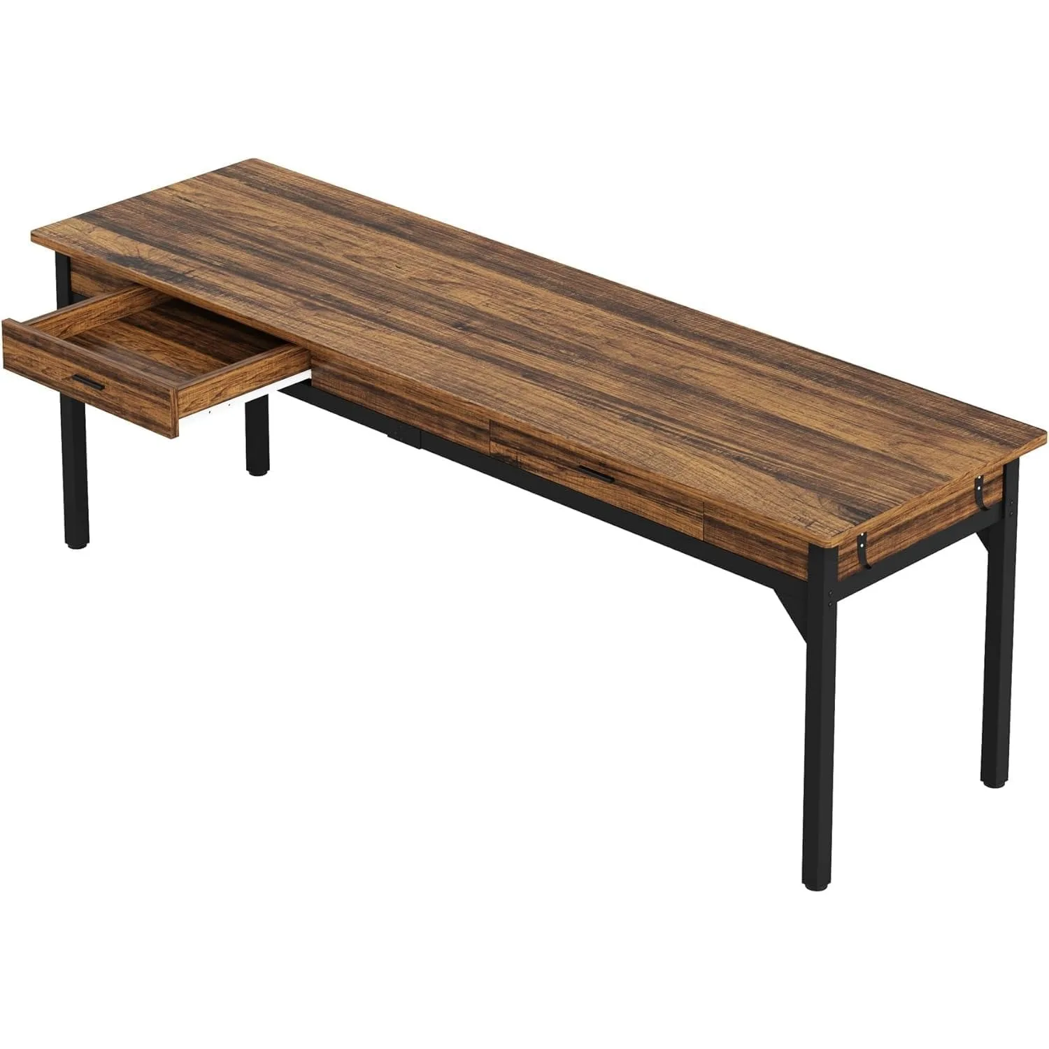 مكتب كمبيوتر، 200 × 60 × 82 سم، مكتب مزدوج طويل مع درجين، طاولة مكتب، طاولة عمل، أثاث مكتبي #2