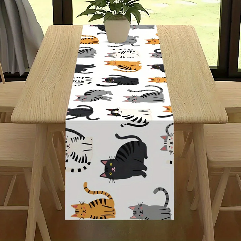 1Pc, Multi-Colored Cartoon Cat Table Runner with Full Print, a Gift for Friends or Family, Suitable for Weddings, Kitchens, Dining Tables, and Family Gatherings, Holiday and Anniversary Decorations, a Must-Have for the Home, a Must-Have for the Kitchen