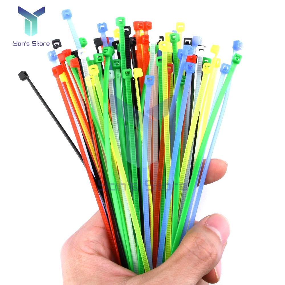 Dây buộc cái/túi 100 dây buộc bằng Nhựa Nylon tự khóa dây kéo màu trắng đen đầy màu sắc