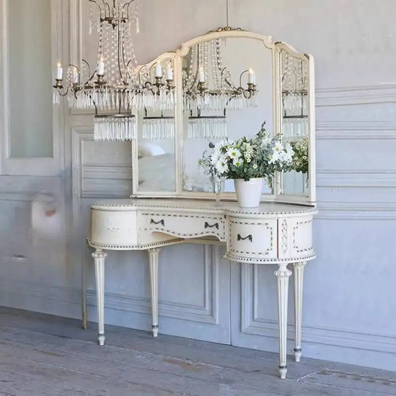 

Mirror European Vanity Table Dest Storage Cheap Saving Drawer Dressing Table Wood Grey Long Makeup Tafel Furnitures For Bedroom