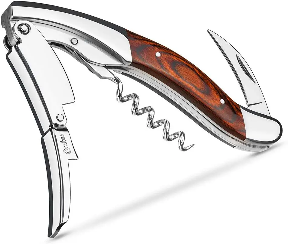 

Professional Double Hinged Corkscrew with Rosewood Handle and Foil Cutter, Ideal Gift for Wine Enthusiasts