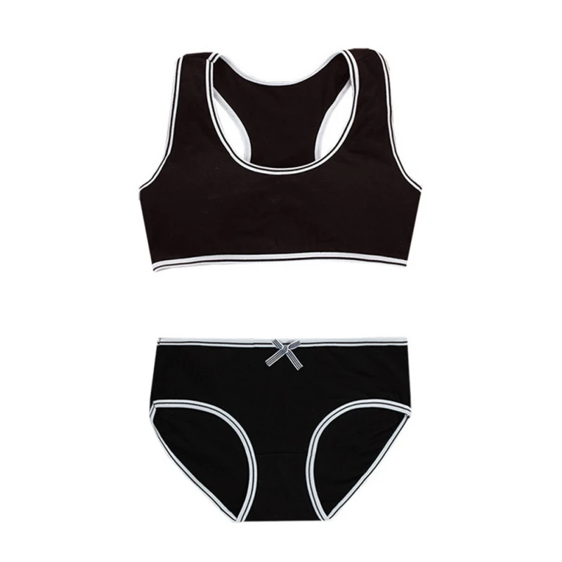 Girls Training Bras Panties Solid Color Kids Underwear Set Cotton Soft Young Girl Brassiere Teenager Sport Bras Underpants Suit