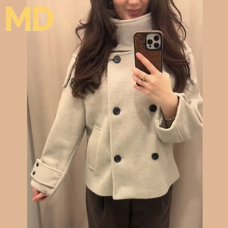 2026 Y2K Damenkleidung Wolljacke mit Stehkragen, Doppelreihig, Elegante Pendlerjacke, Damen-Wintermäntel und Oberbekleidung