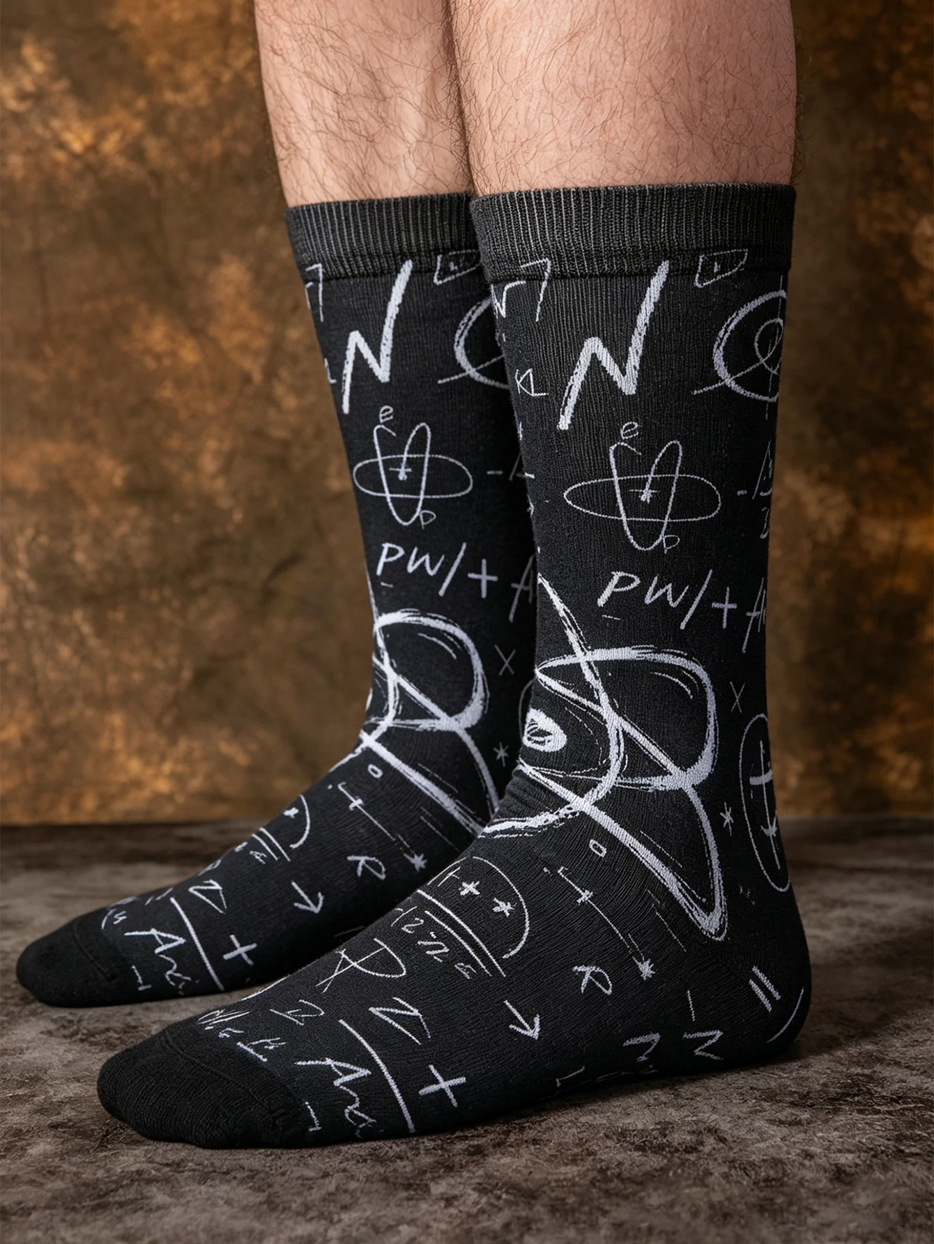 1 Pair of Mid-Calf Socks with Science Knowledge Graffiti Patterns, Men's Mid-Calf Socks, Novel and Interesting, Trendy Summer Wear