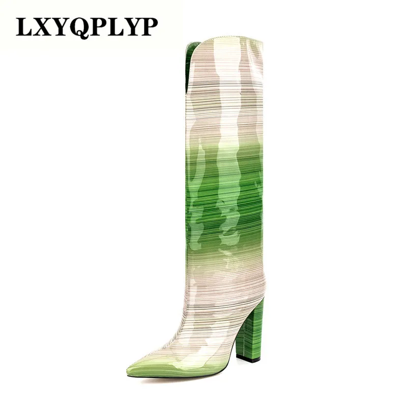 High Quality Boots Autumn and Winter 2022 European and American Fashion Gradual Change Knee High Heel Pointed Sleeve Boots