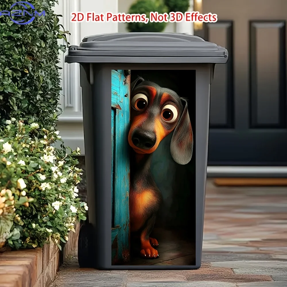 Curious Dachshund Peeks Pattern Self-Adhesive Dustbin Sticker, Decorative Trash Can Sticker for Wall & Kitchen, Multiple Sizes