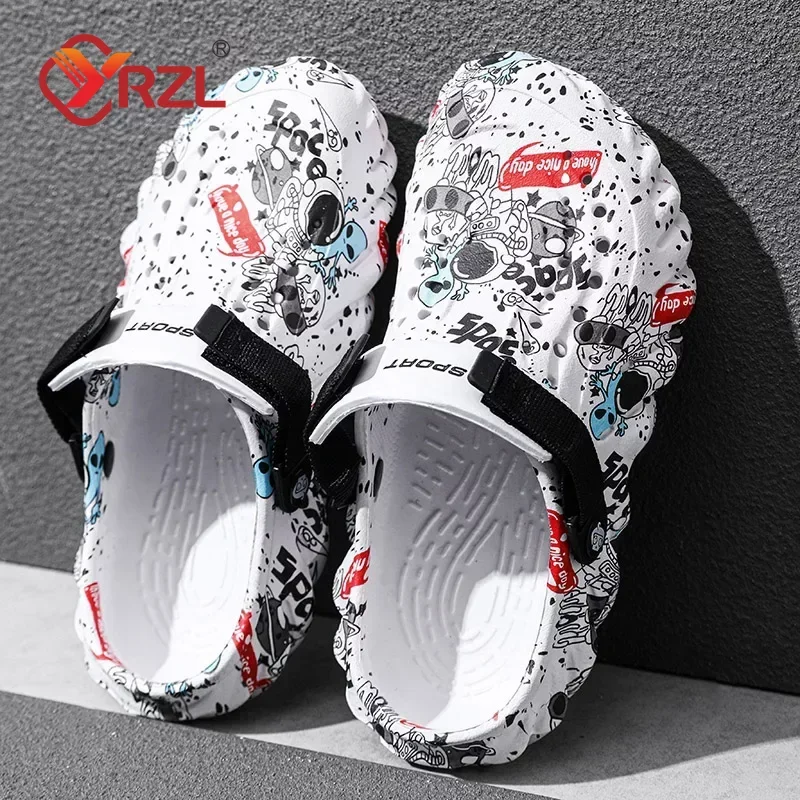 YRZL Sandals Mens Summer Shoes Graffiti Non-slip Wear-resistant Sandal Comfortable High Quality Beach Outdoor Slippers for Men