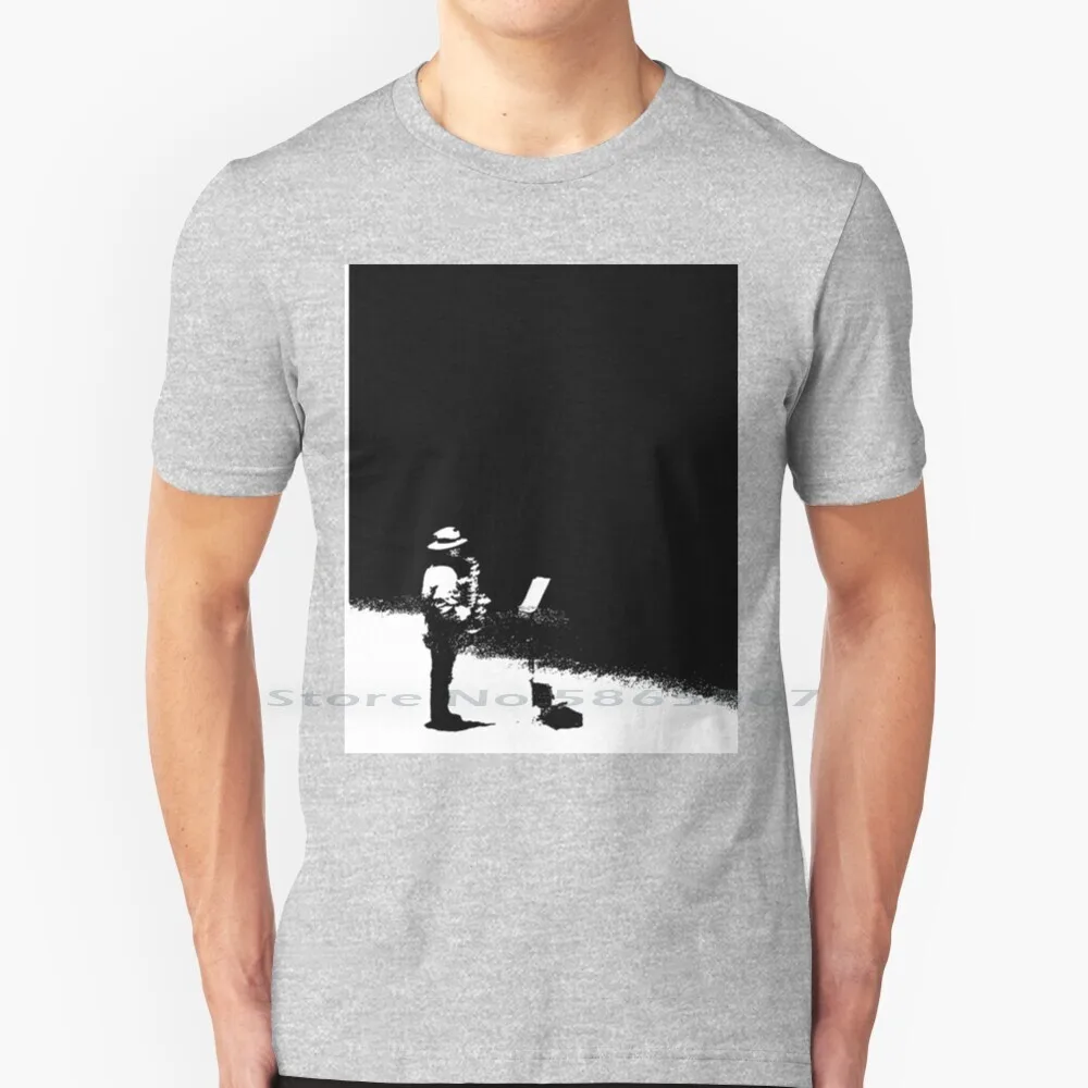 Street Musician 100% Cotton T Shirt Musician Saxophone Artist Job Street Performance Jazz Black N White Playing Music Tee Short