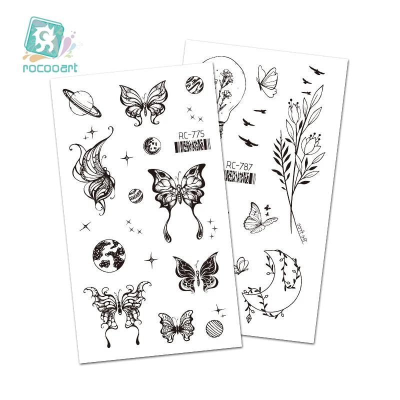 New Butterfly Small Fresh Tattoos Sticker Waterproof Retro Black and White Personalized Temporary Tattoos Sticker 60*105mm