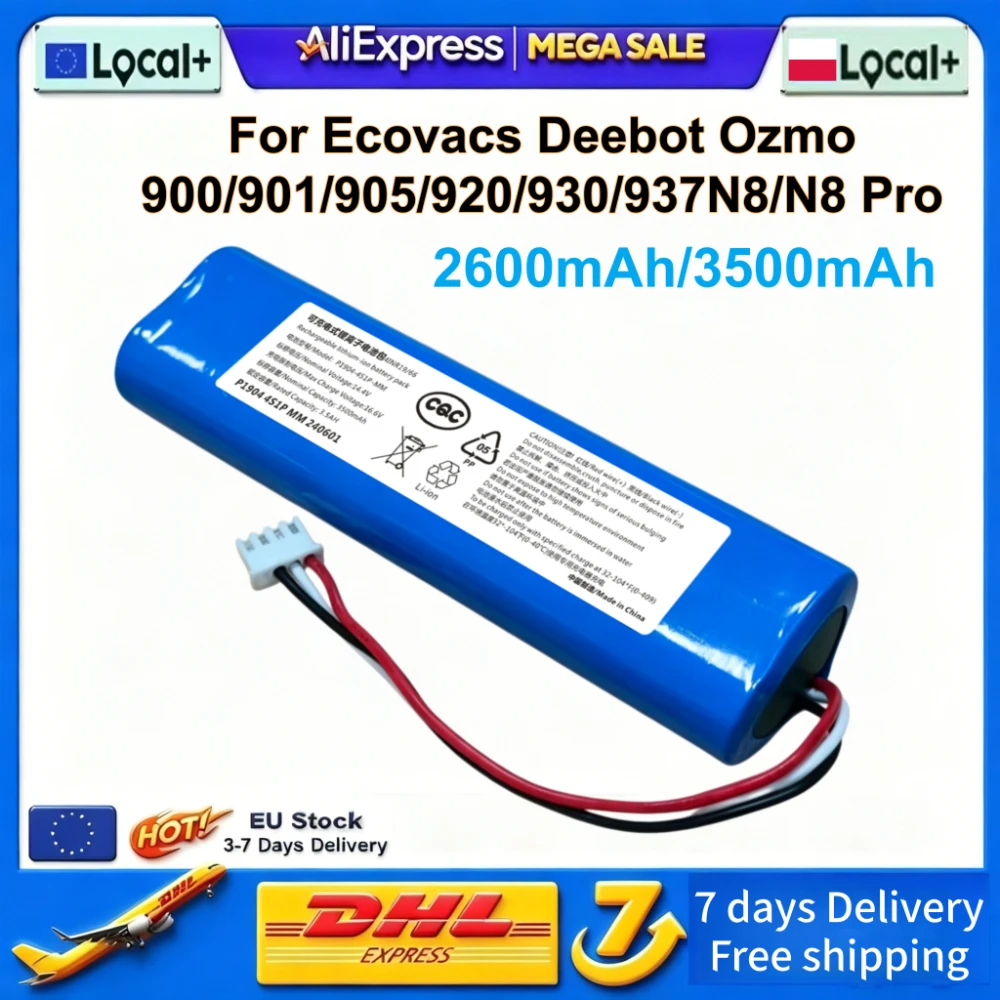 2600mAh/3500mAh 14,4V Wiederaufladbarer Lithium-Ersatzakku für Ecovacs Deebot N8 Pro N8+ N8 Ozmo 900 901 905 920 930 Roboterstaubsauger Ersatzteile Zubehör